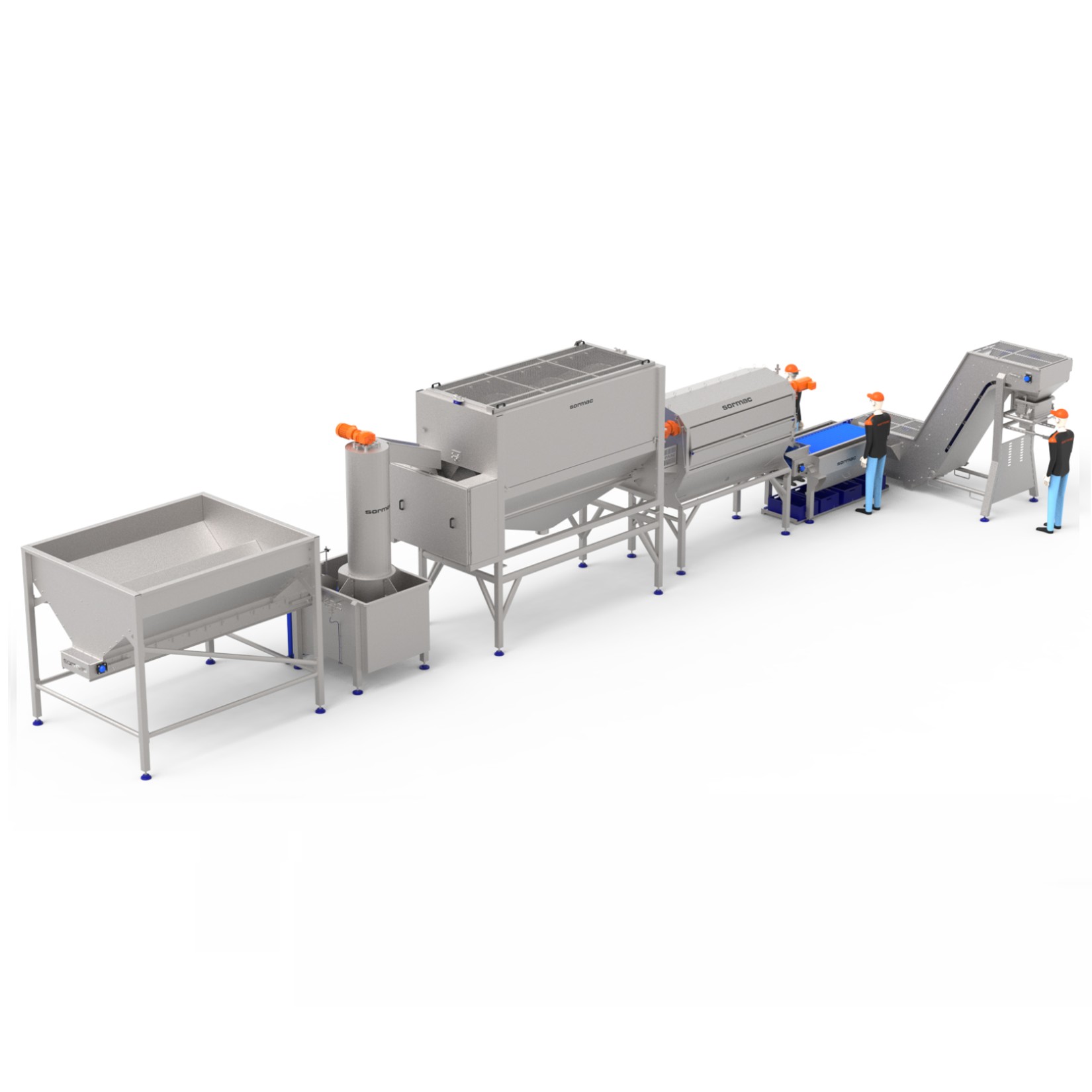 Potato peeling and cutting line